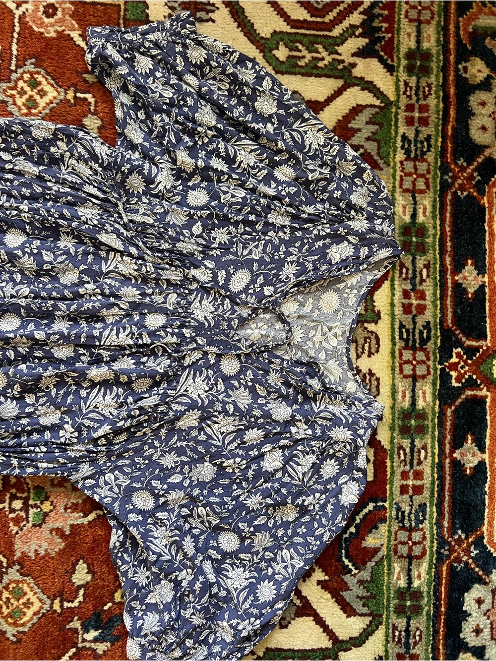 Blue Floral Midi Women’s Dress - Lightweight Summer Dress - Picture 2 of 3